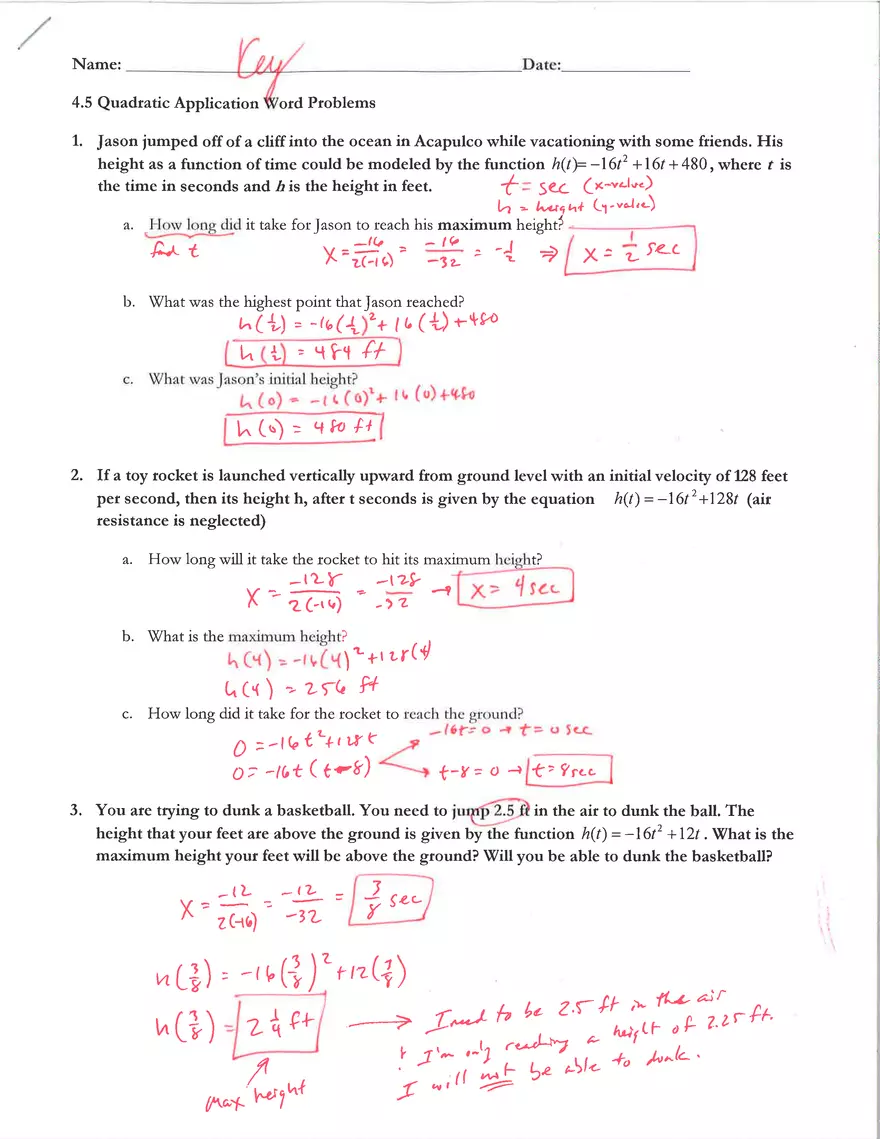 Quadratic Application Word Problems - Page 1