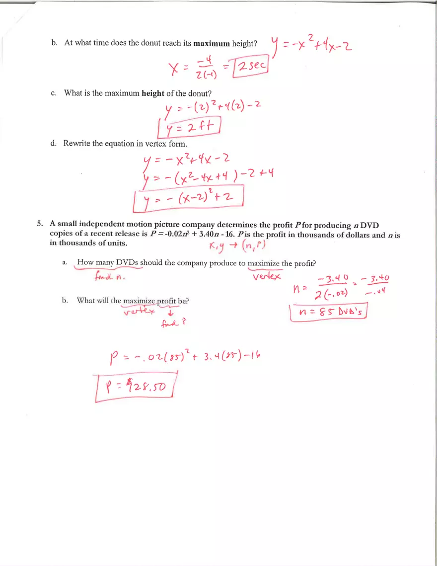 Quadratic Application Word Problems - Page 3