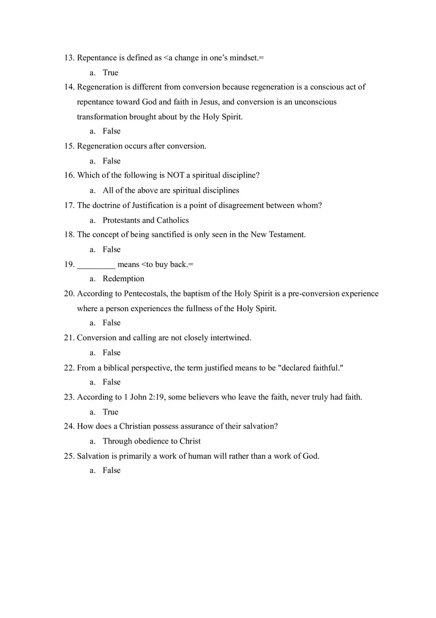 Quiz Introduction to the Study of Salvation - Page 2