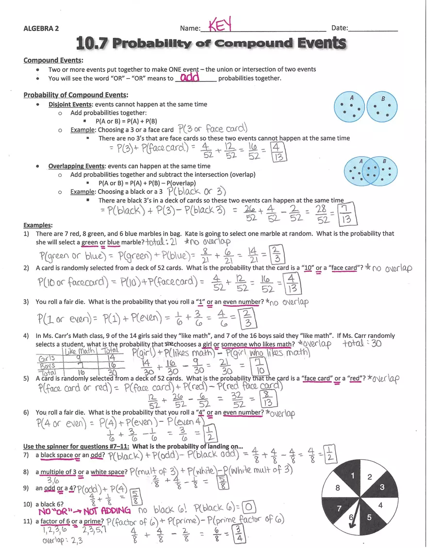 Probability of Compound Events Worksheet with Answers - Page 1
