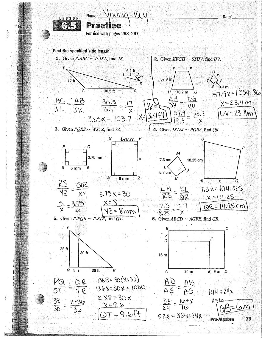 Lesson 6.5 Worksheet Answer Key - Page 1