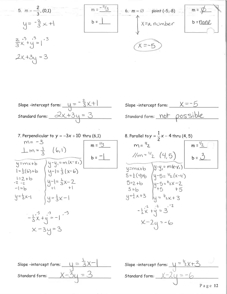 Writing Equations of Lines Answers - Page 2