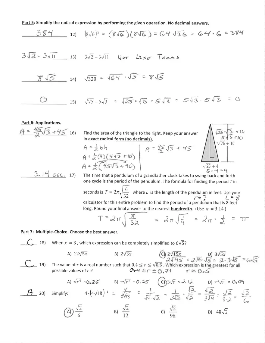 Practice 1 Simplifying Radicals Answers - Page 2
