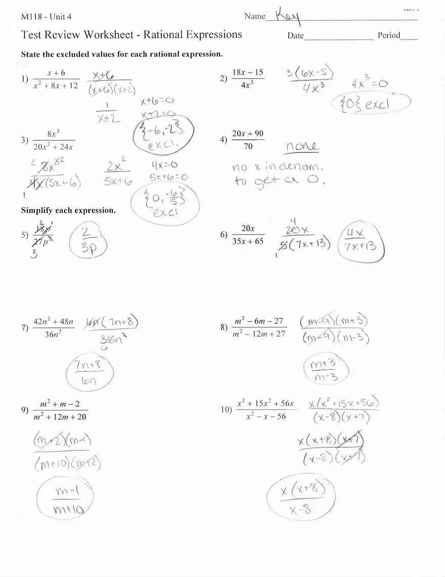 Rational Expressions Review Worksheet - Page 1
