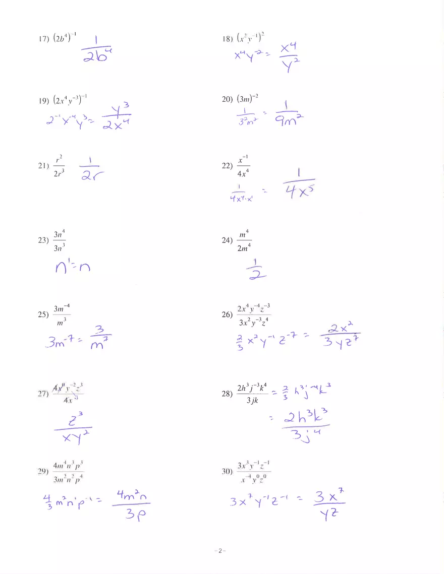 Properties of Exponents Worksheet Answers - Page 2