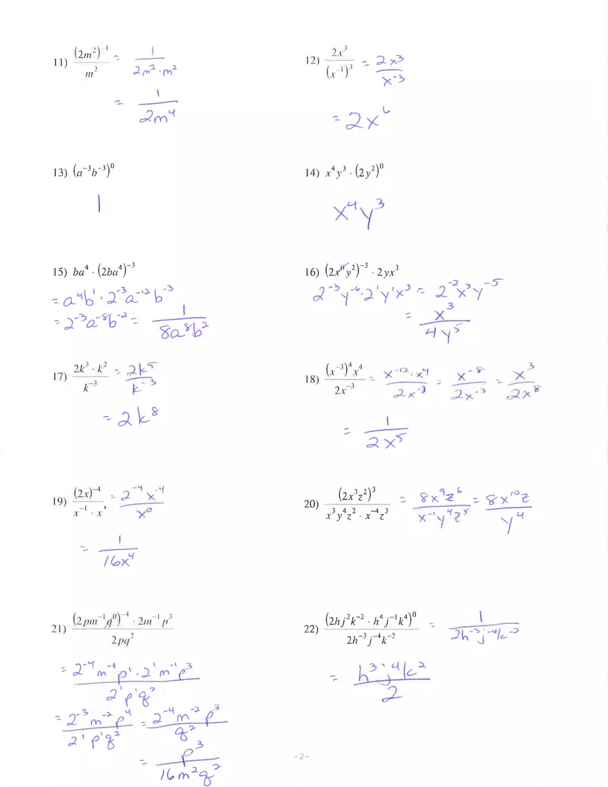 Properties of Exponents Worksheet Answers - Page 4