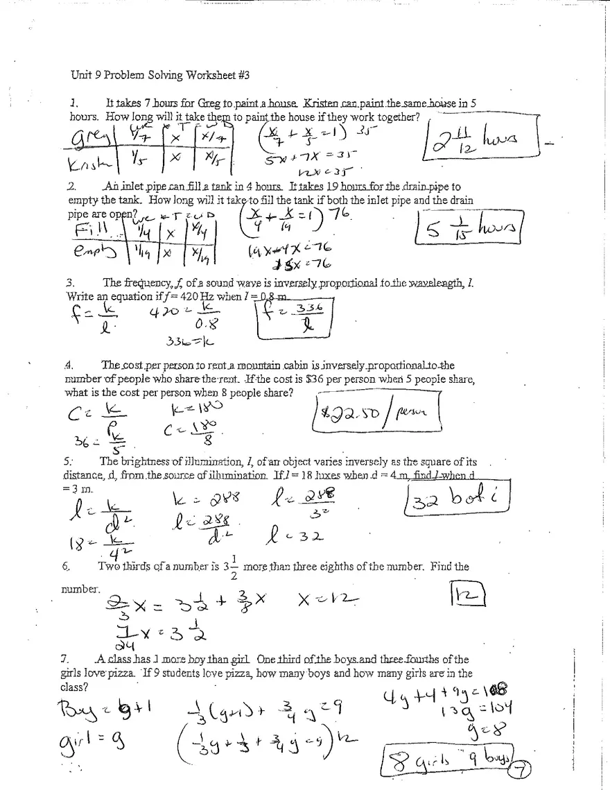 Unit 9 Problem Solving Woksheet 3 - Page 1