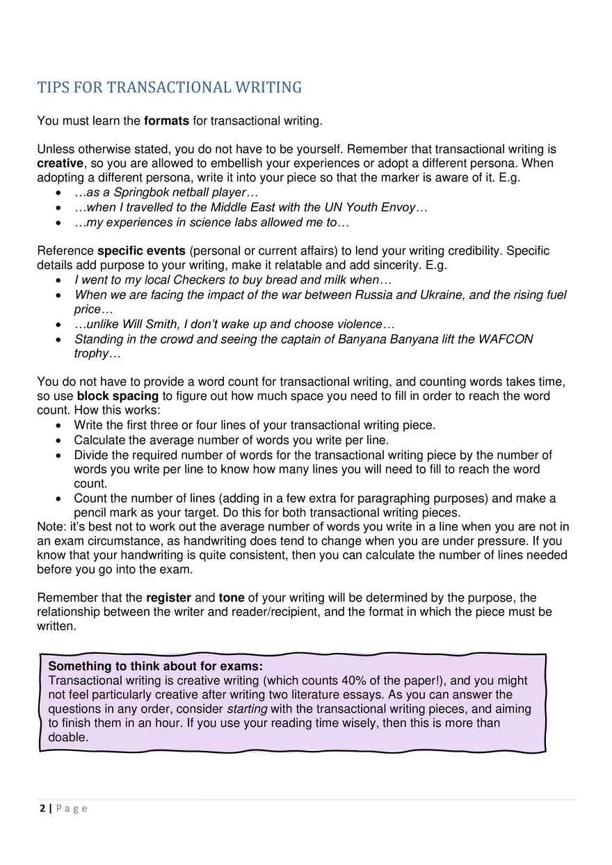 Transactional Writing Formats - Page 2