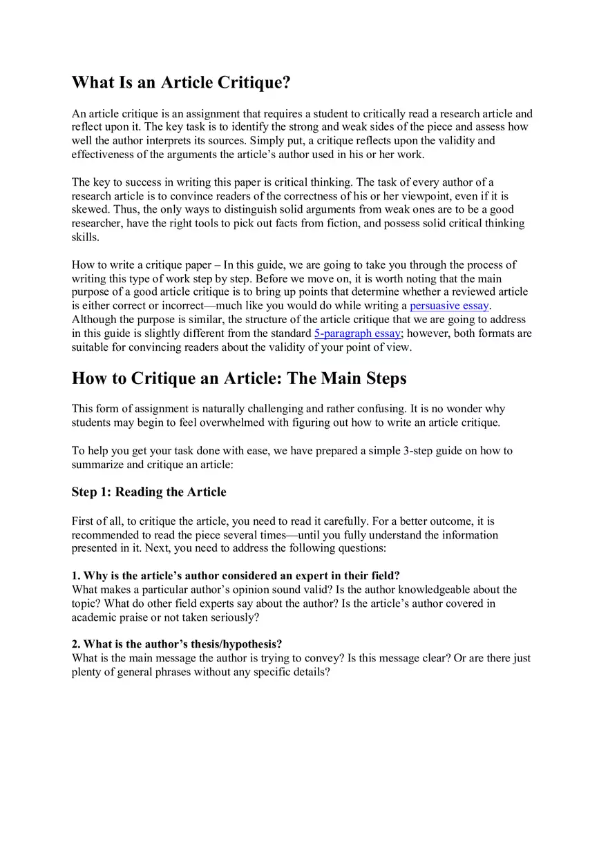 Sample Example of Article Critique and Review - Page 1