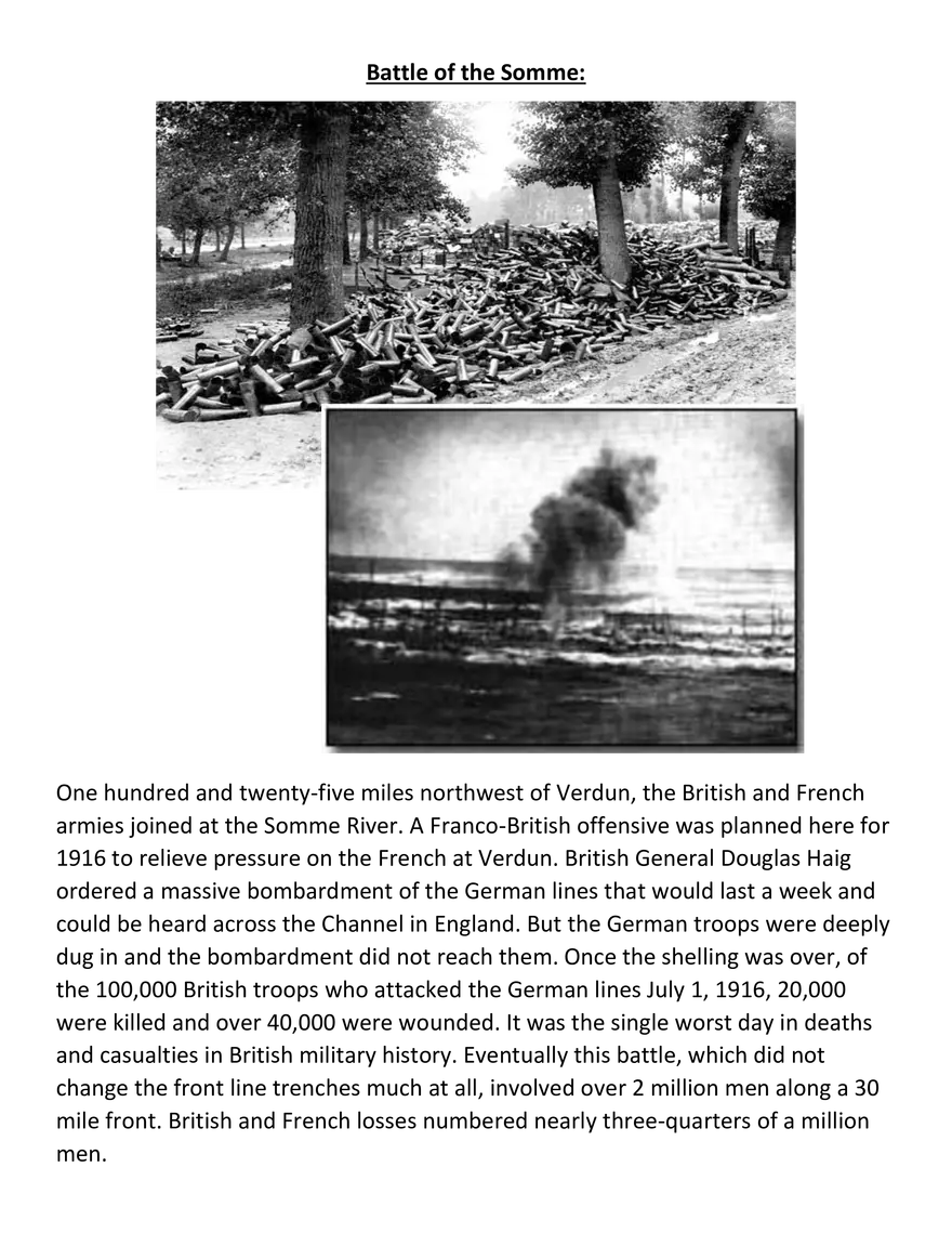 Major Battles of WWI Graph and Information Sheets - Page 2