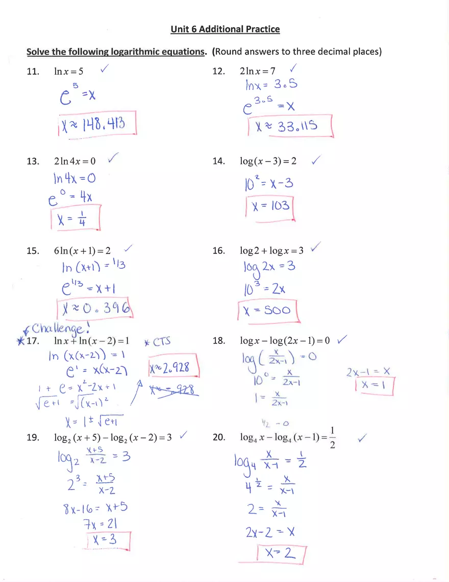 Exponential and Logarithmic Functions Review - Page 10
