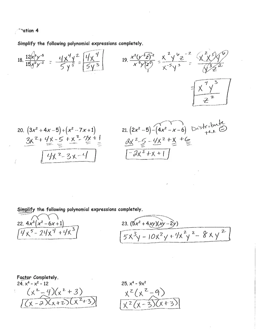 Algebra Test Review Key - Page 4