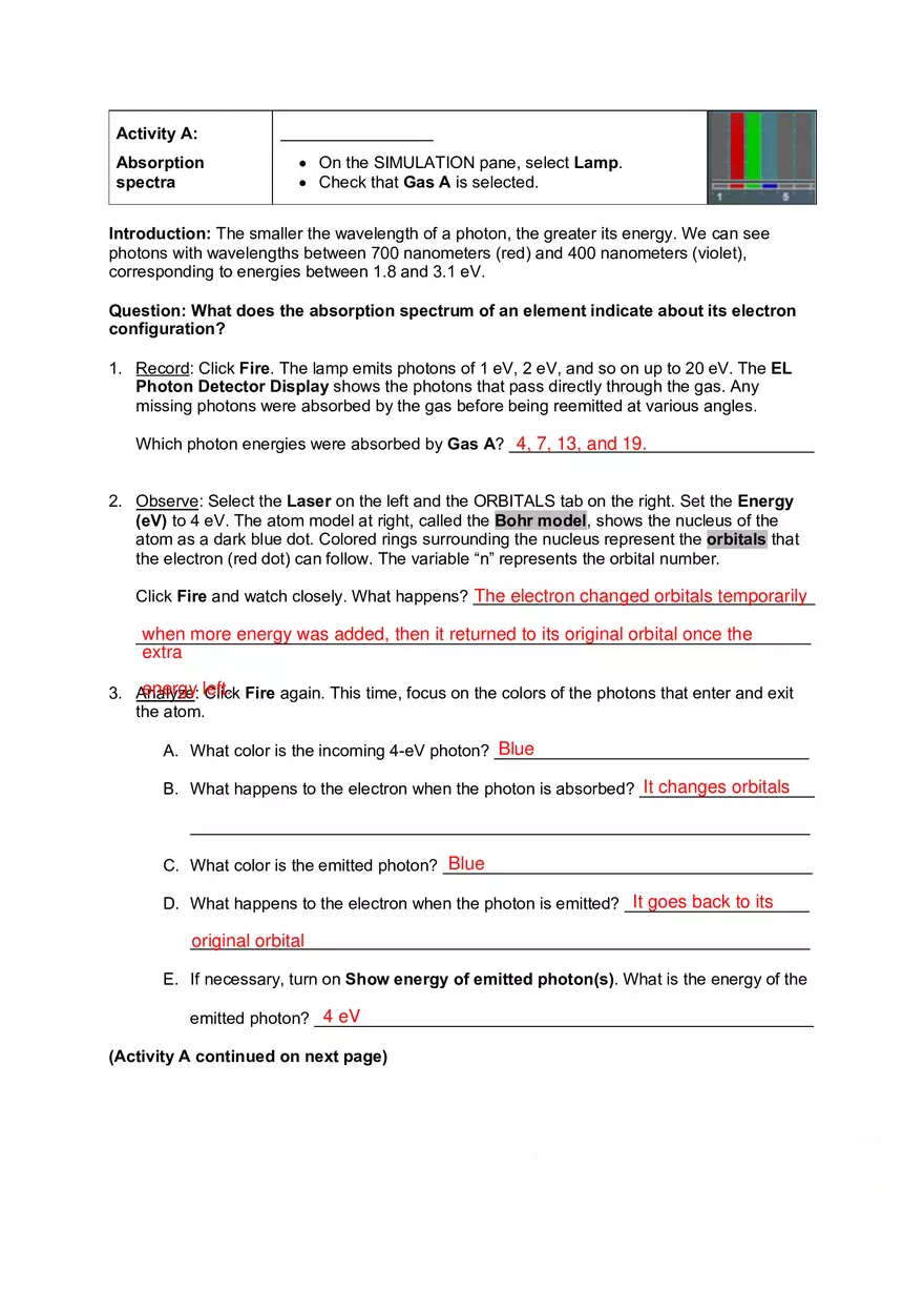 Student Exploration Bohr Model Introduction - Page 2