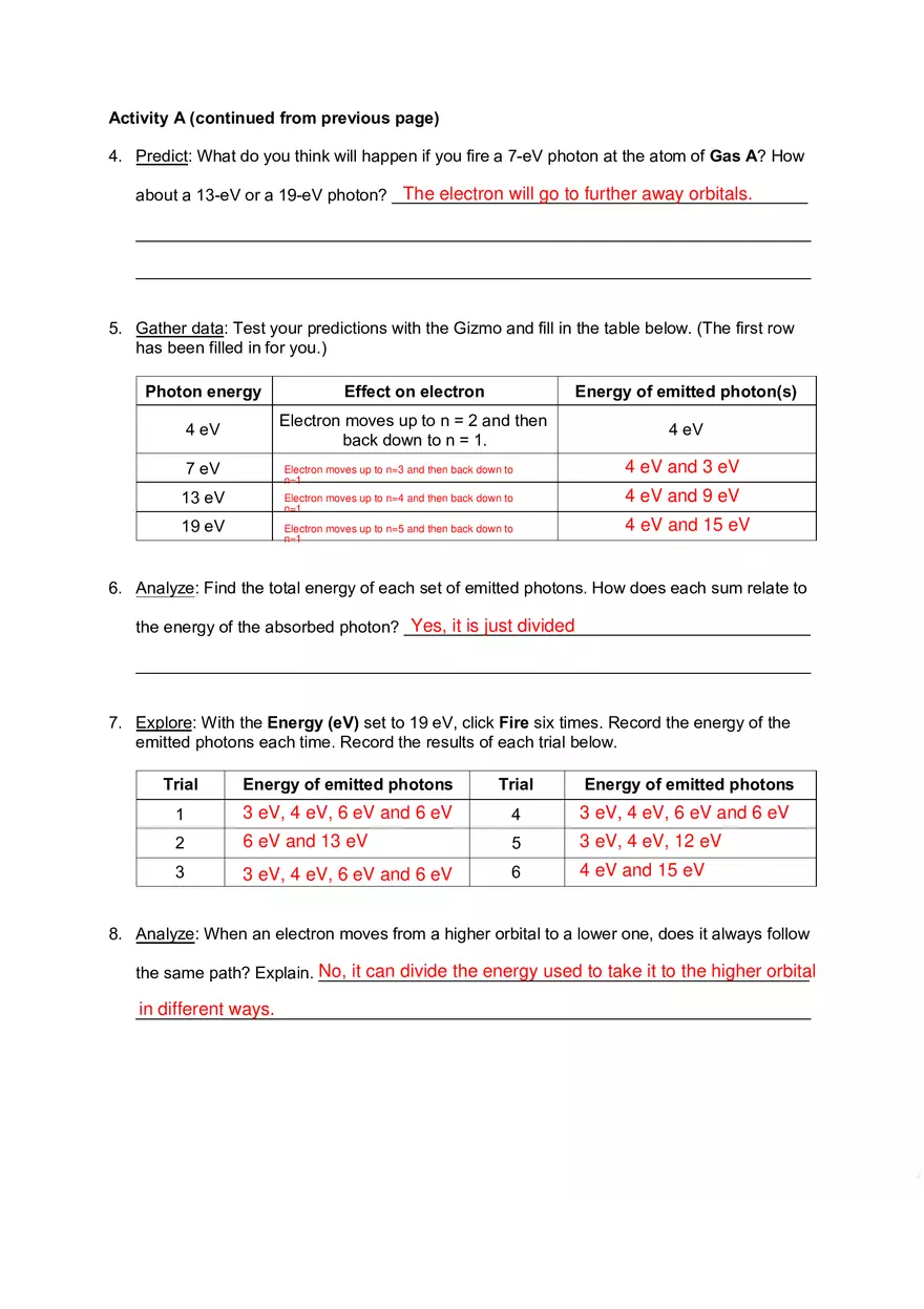 Student Exploration Bohr Model Introduction - Page 3