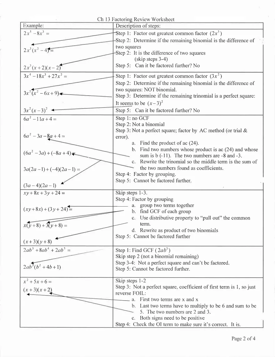 Factoring Review Worksheet Answers - Page 2
