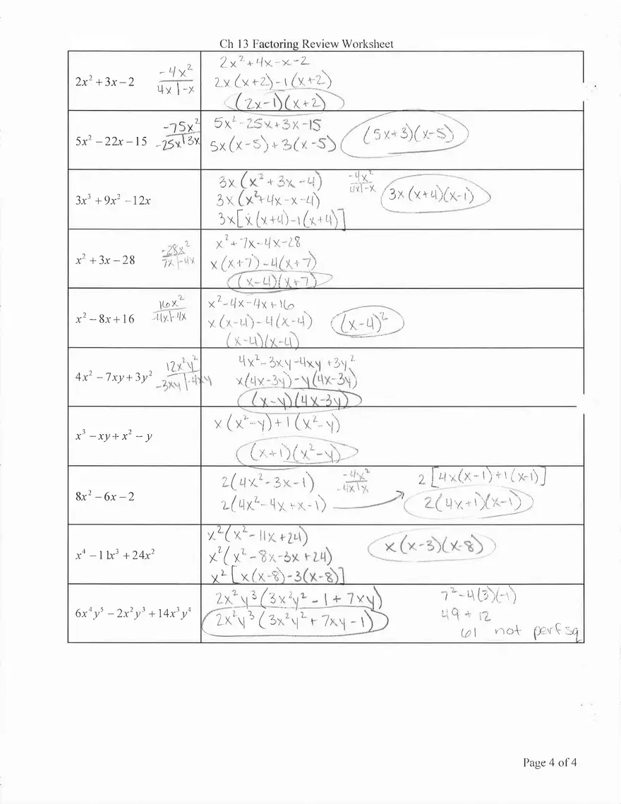 Factoring Review Worksheet Answers - Page 4