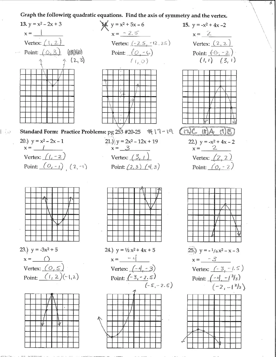 Graphing Quadratic Functions Answer Key - Page 2
