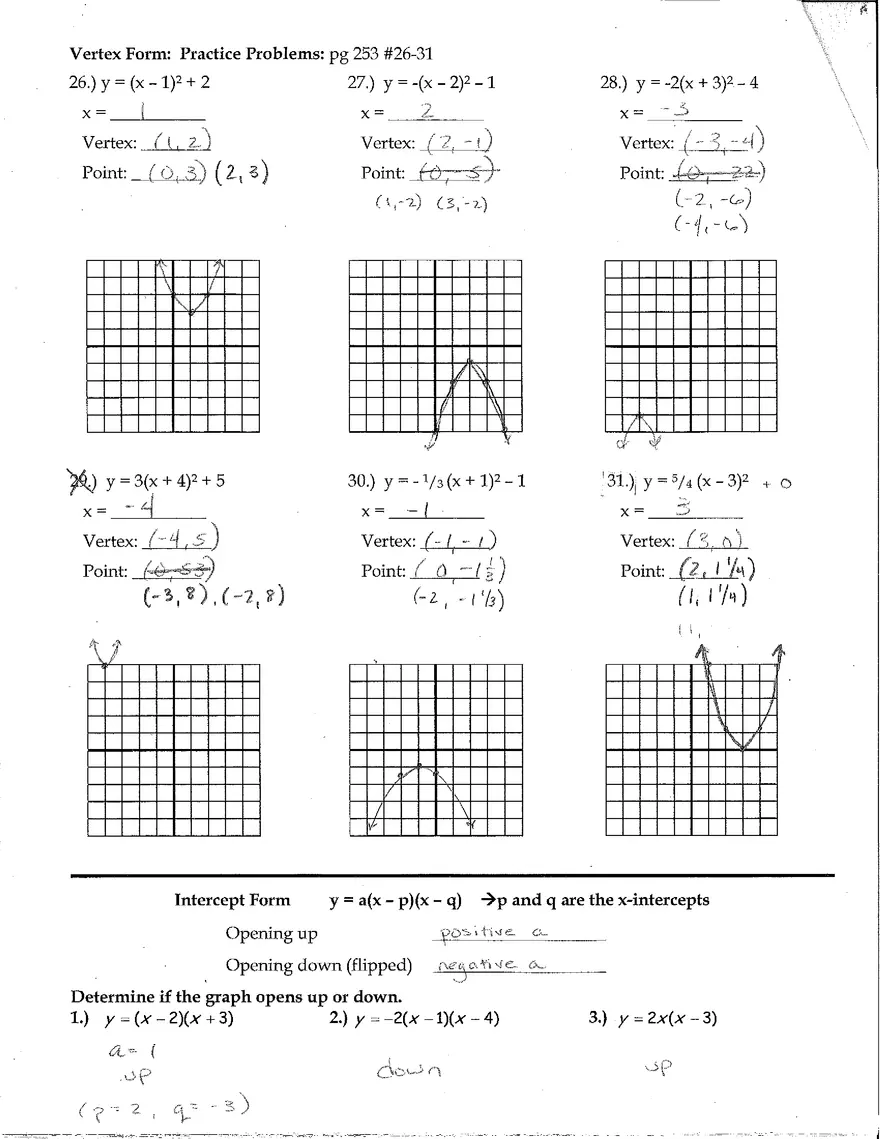 Graphing Quadratic Functions Answer Key - Page 4