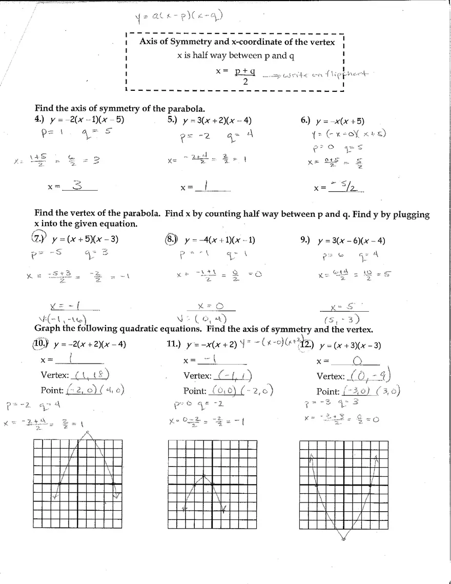 Graphing Quadratic Functions Answer Key - Page 5