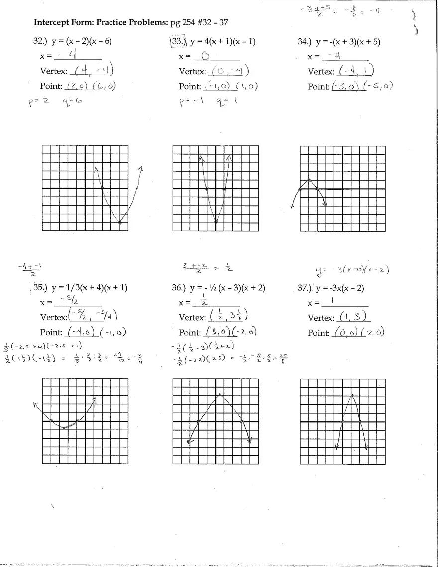 Graphing Quadratic Functions Answer Key - Page 6
