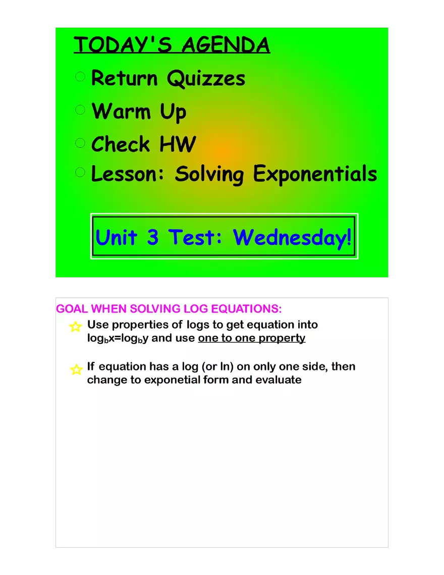 Solving Exponentials Notes - Page 1