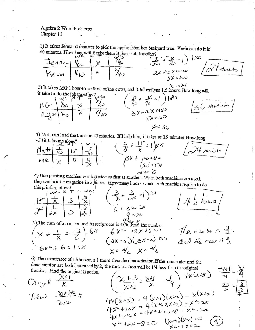 Algebra 2 Word Problems - Page 1