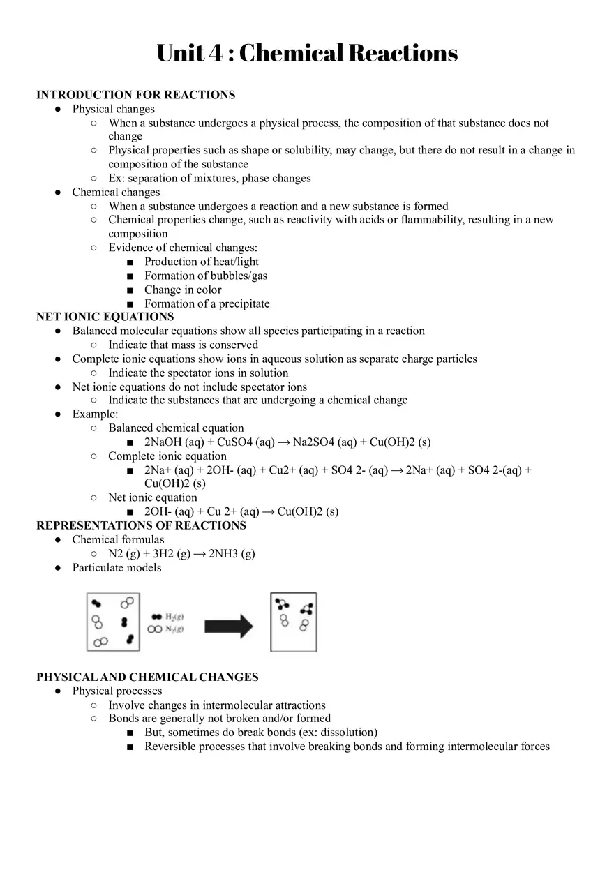 Unit 4 Chemical Reactions - Page 1