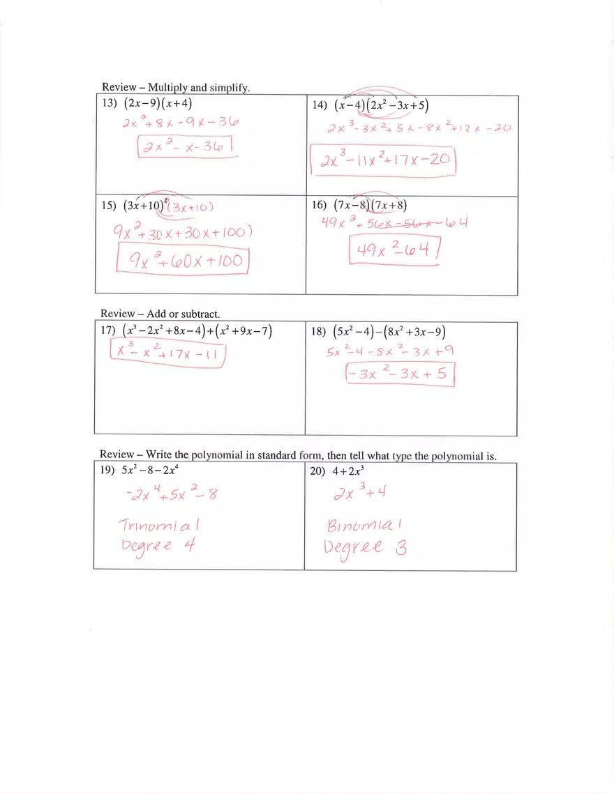 Combining Like Terms GCF and Grouping Homework Answer Key - Page 2