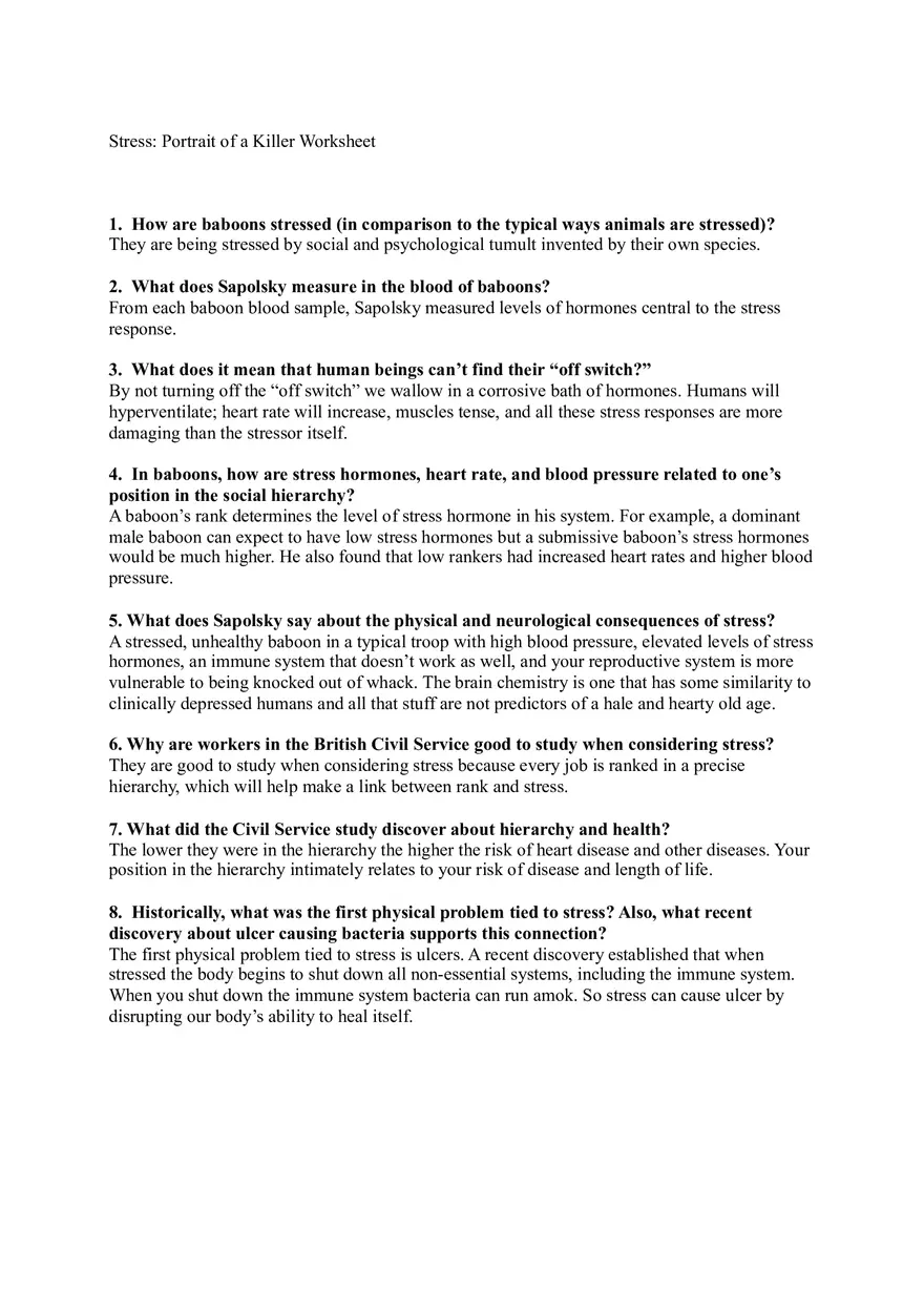 Stress Portrait of a Killer Worksheet - Page 1