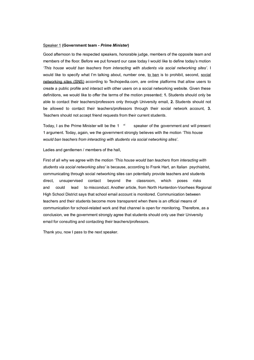 Debate Speech Sample (Prime Minister) - Page 1