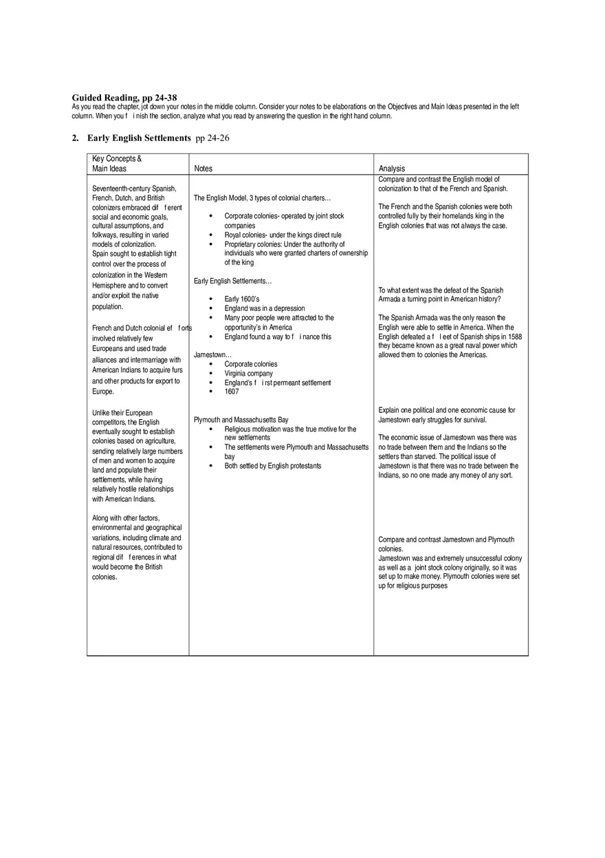 Colonial America - Reading Guide - Page 2