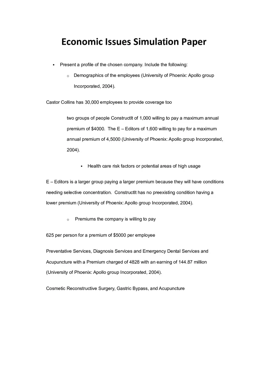 Economic Issues Simulation Paper - Page 1