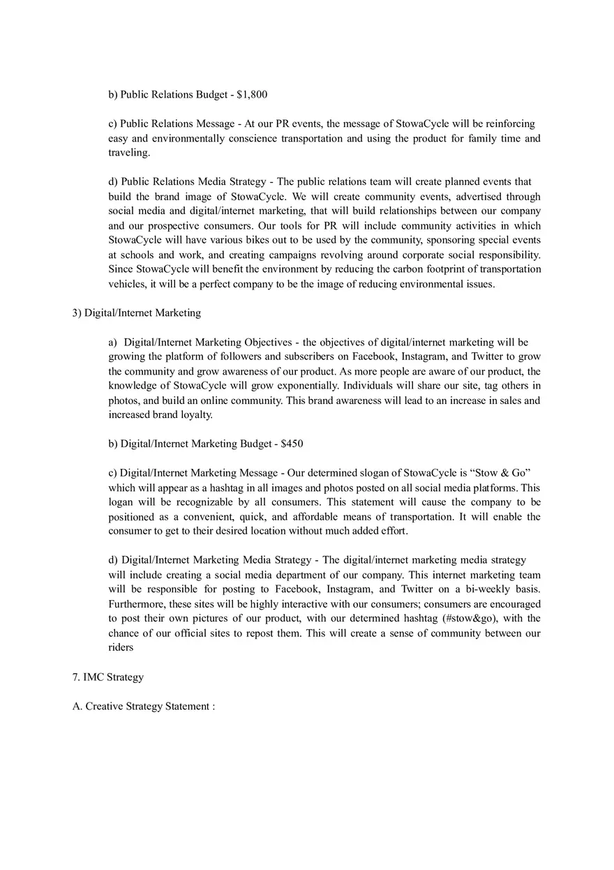 IMC Project Example - StowaCycle Is A Collapsable Folding Bicycle - Page 3