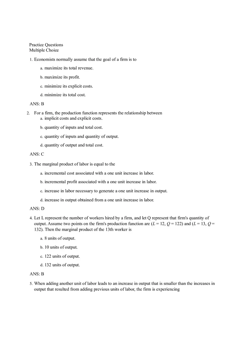 Economists Normally Assume That the Goal of a Firm - Page 1