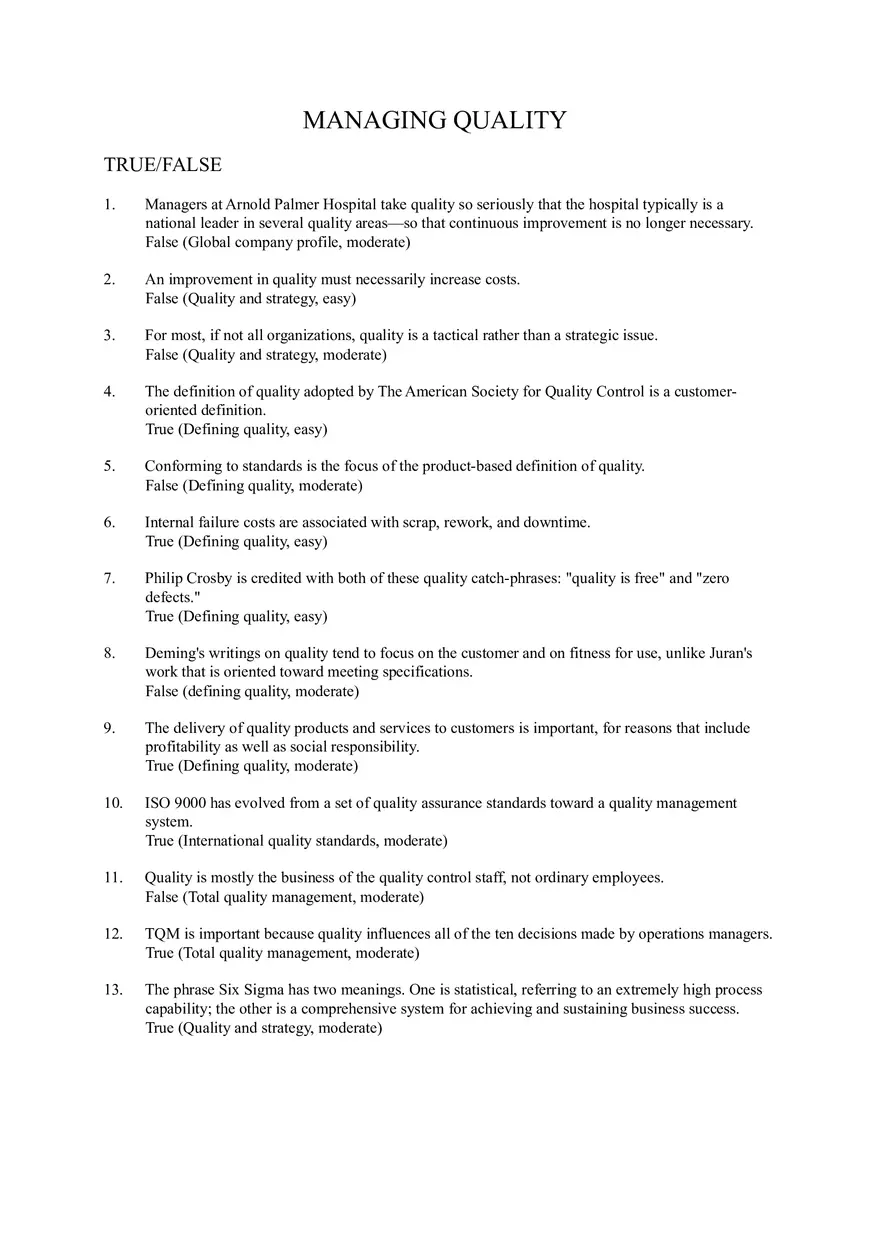 Managing Quality and Short Answers - Page 1