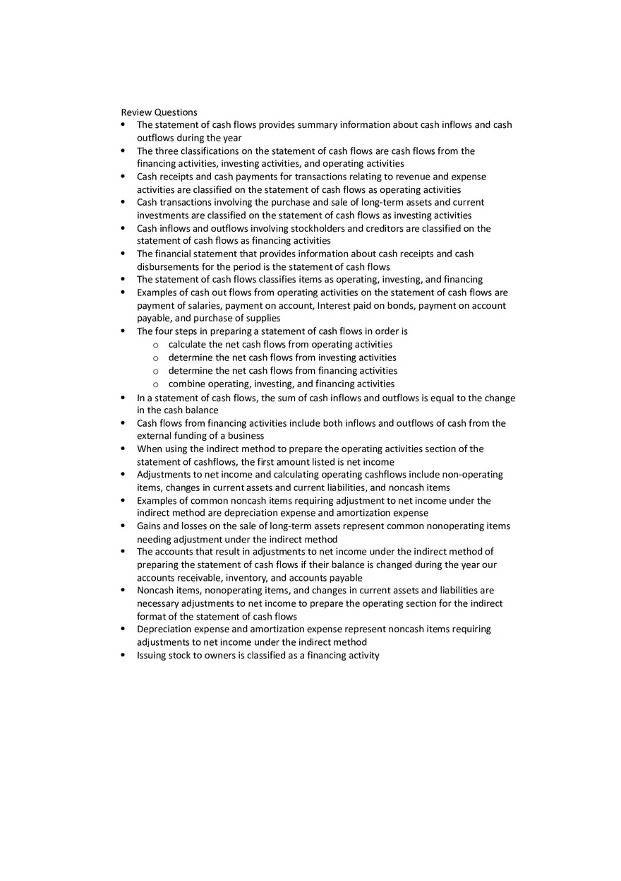 The Statement of Cash Flows Review Questions - Page 1