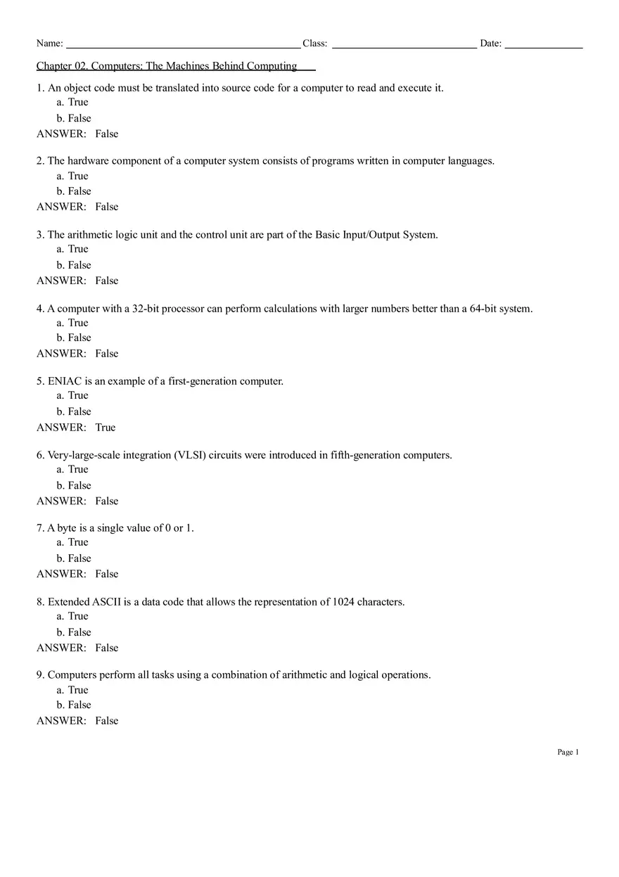 Computers The Machines Behind Computing Test Bank - Page 1