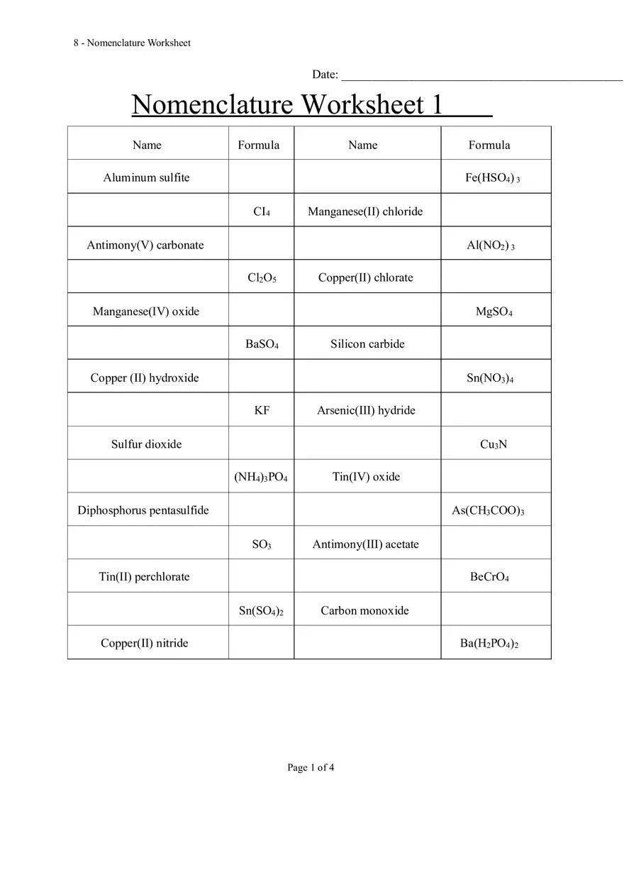 8 - Nomenclature Worksheet - Page 1