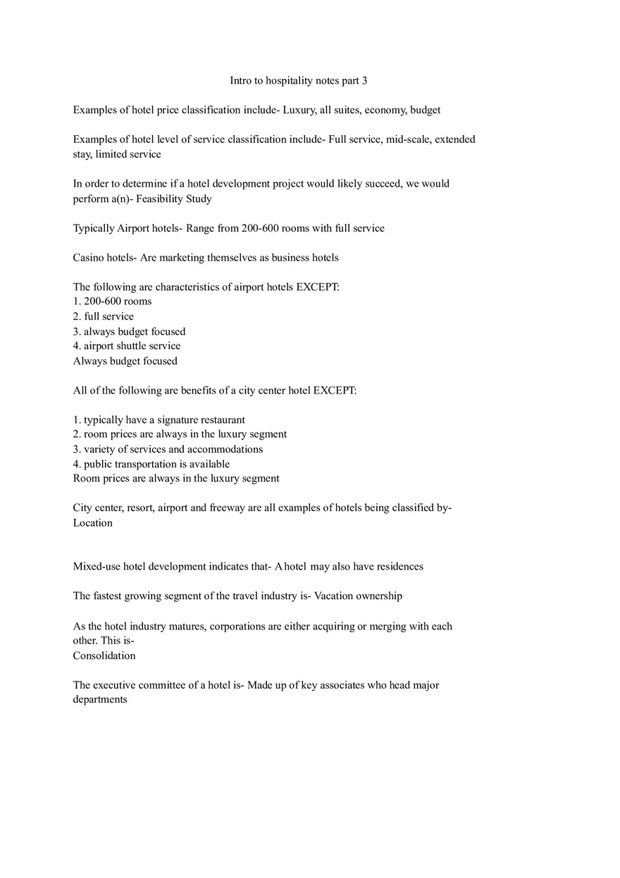 Intro to Hospitality Notes Part 3 - Page 1