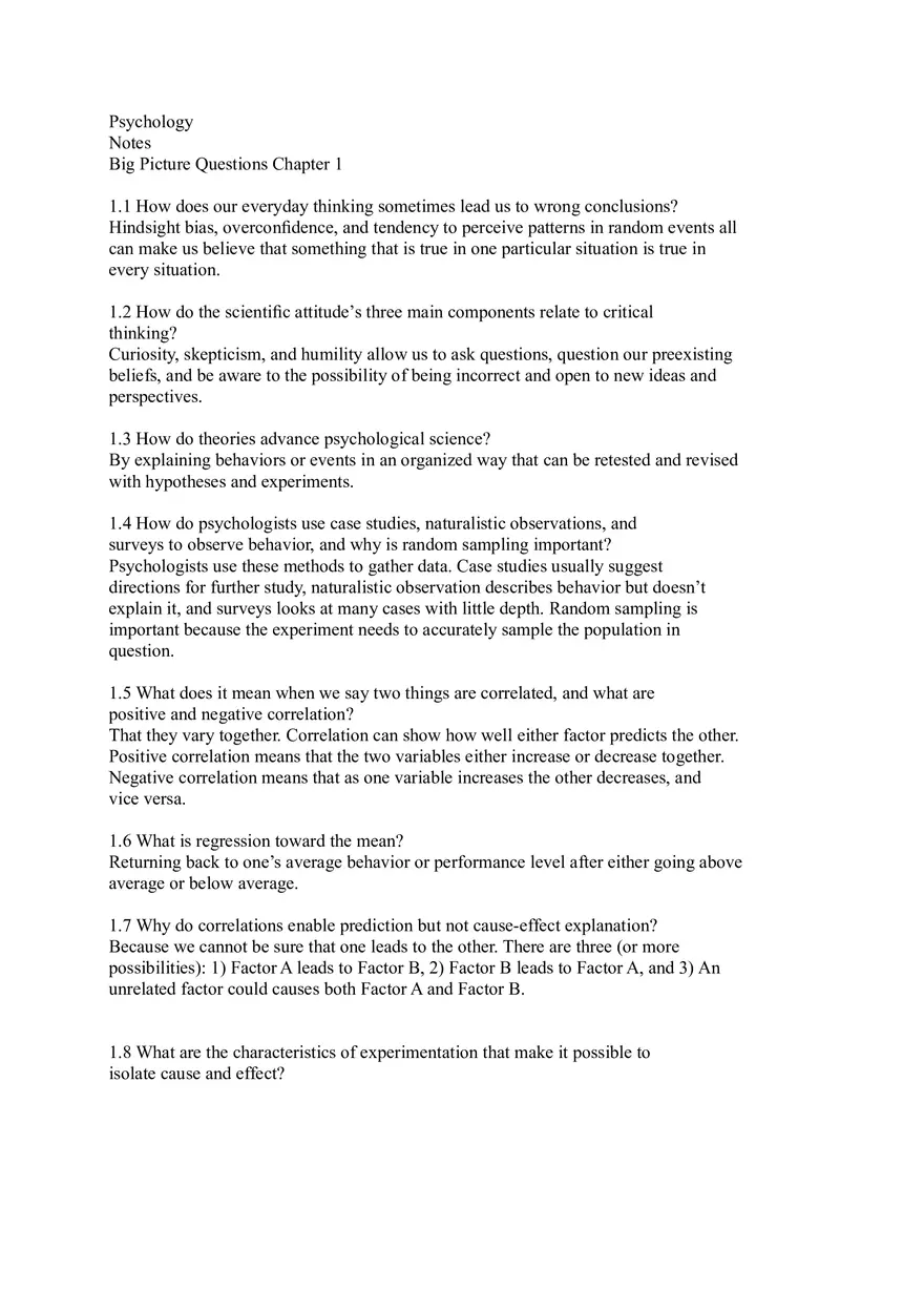 Psychology Notes Big Picture Questions - Page 1