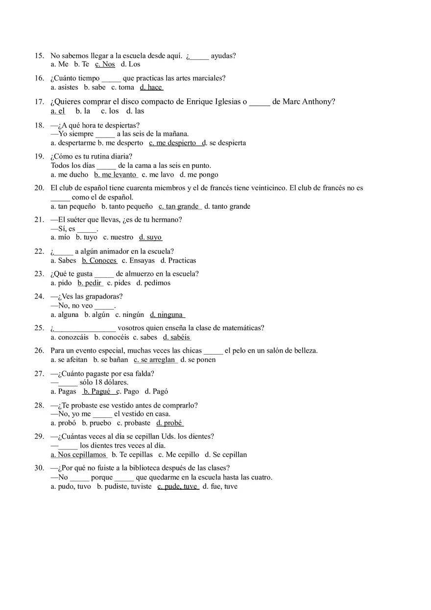 Realidades 2 Midterm Practice Answer Key - Page 2
