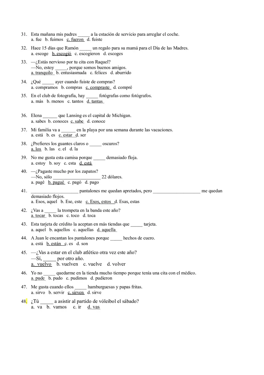 Realidades 2 Midterm Practice Answer Key - Page 3