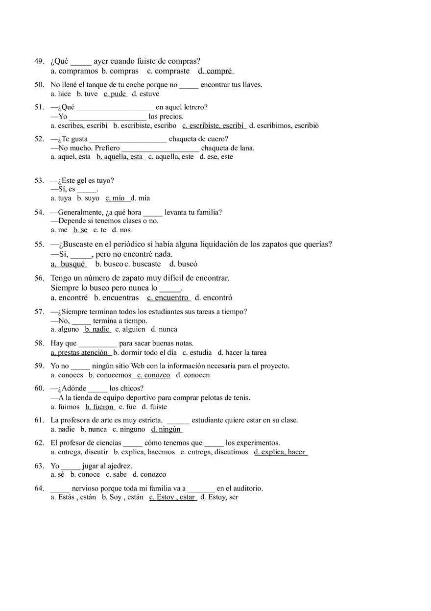 Realidades 2 Midterm Practice Answer Key - Page 4