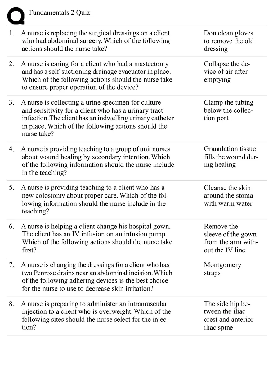 Nursing Fundamentals 2 Quiz Answers - Page 1