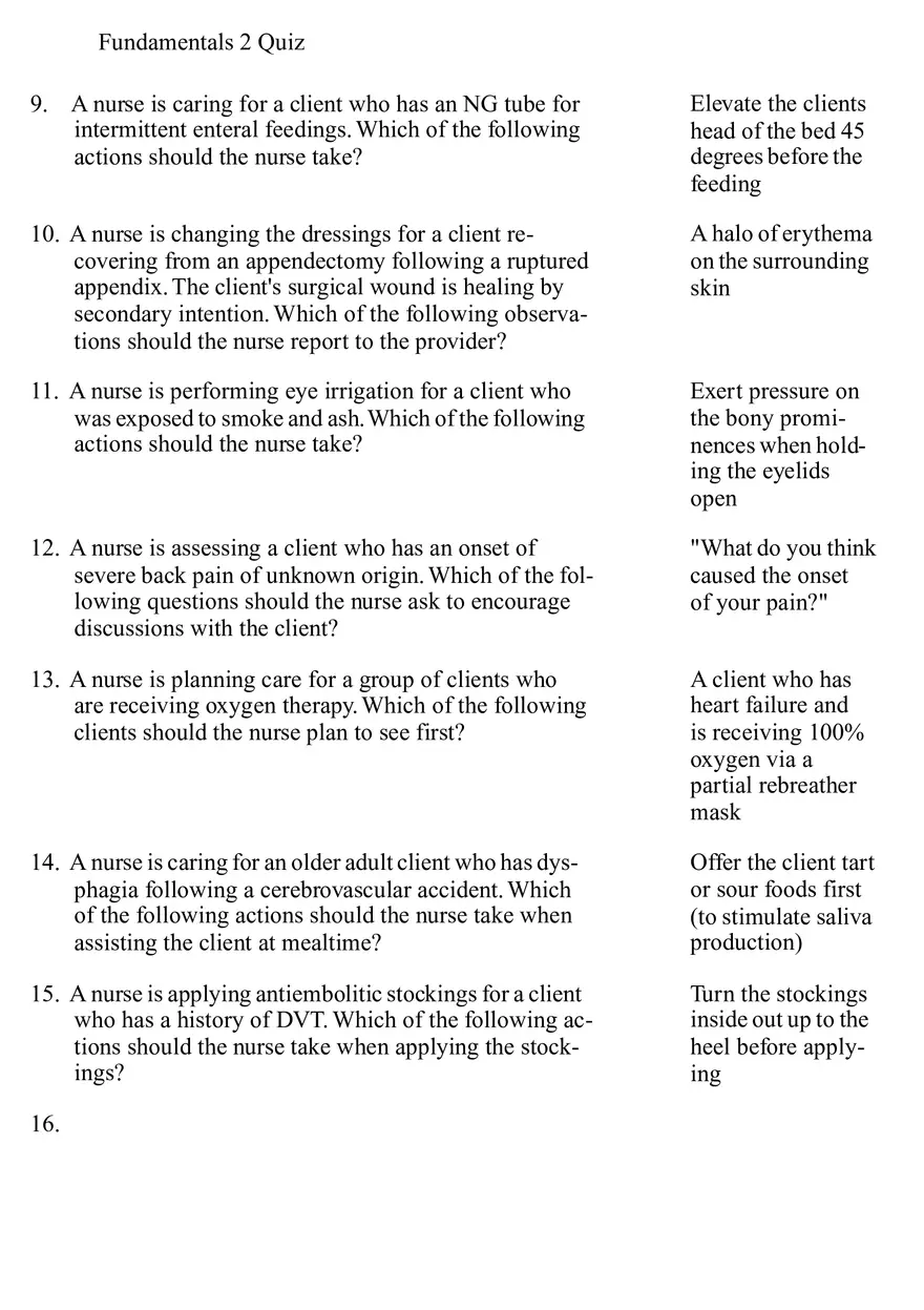 Nursing Fundamentals 2 Quiz Answers - Page 2