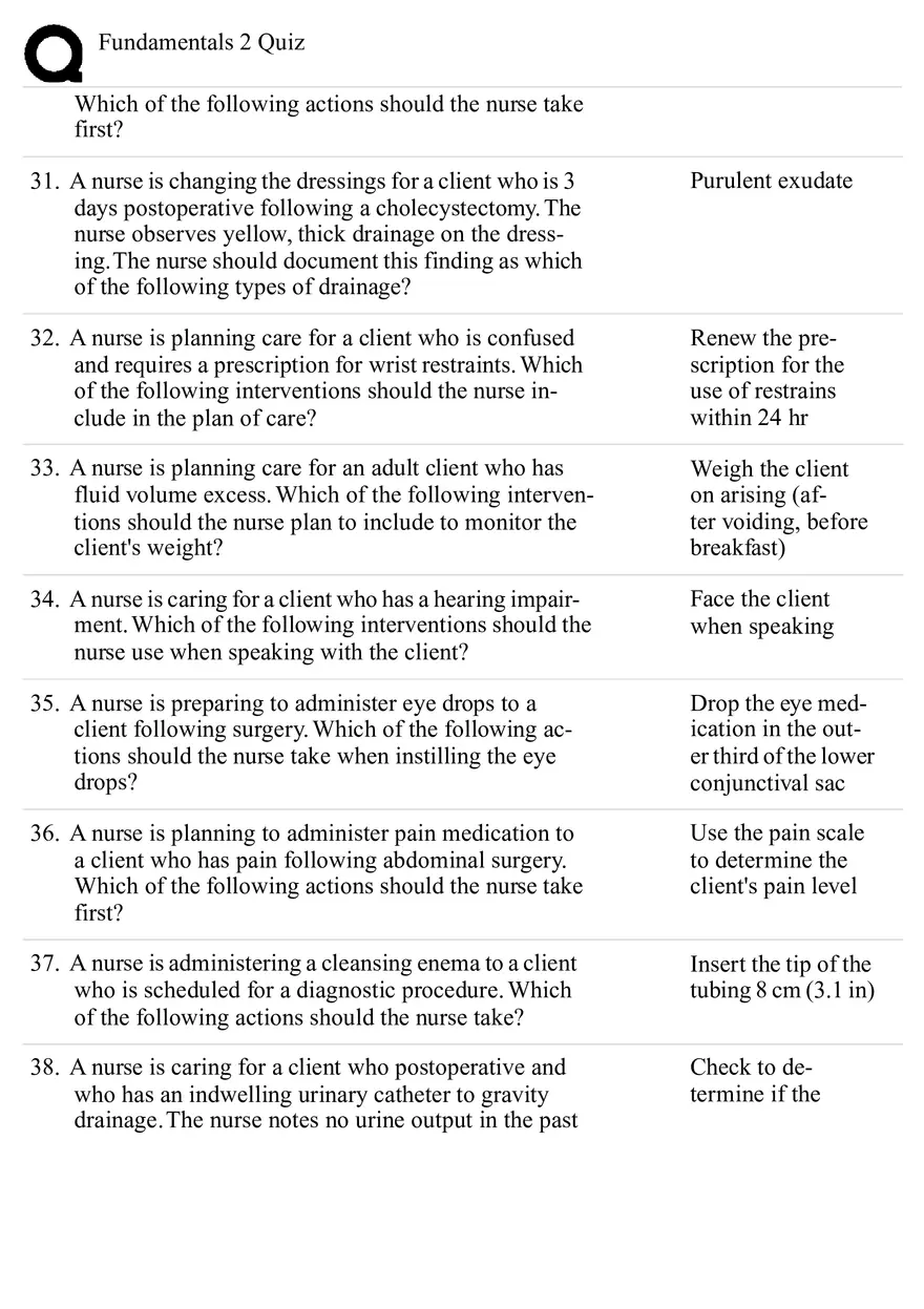 Nursing Fundamentals 2 Quiz Answers - Page 5