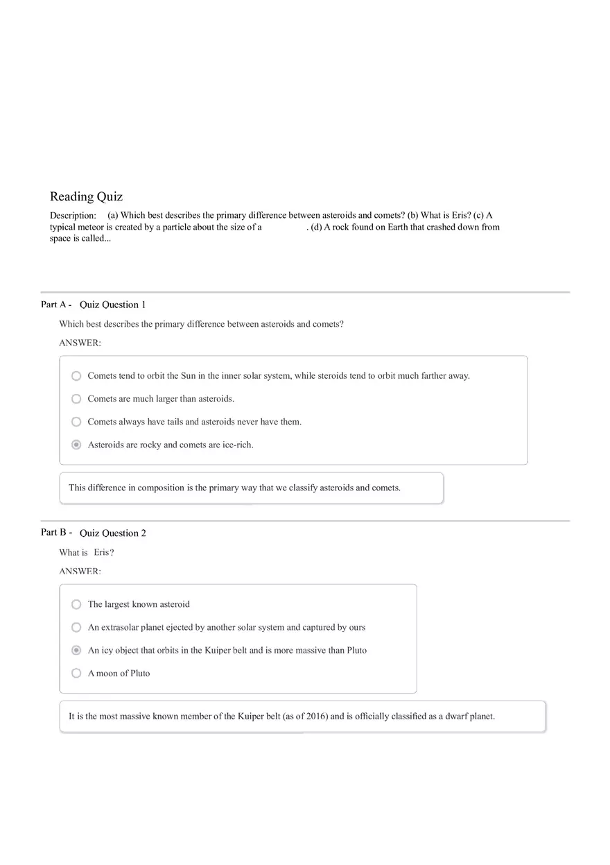 Asteroids and Comets Answers - Page 1