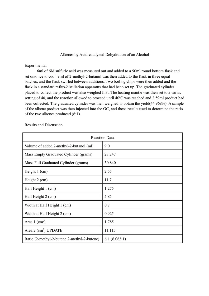Alkenes by Acid-catalyzed Dehydration of an Alcohol (Sully) - Page 1