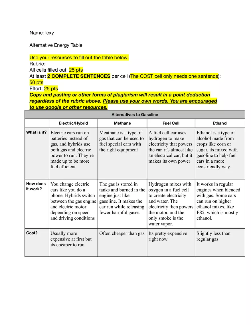 Alternative Energy Table - Page 1