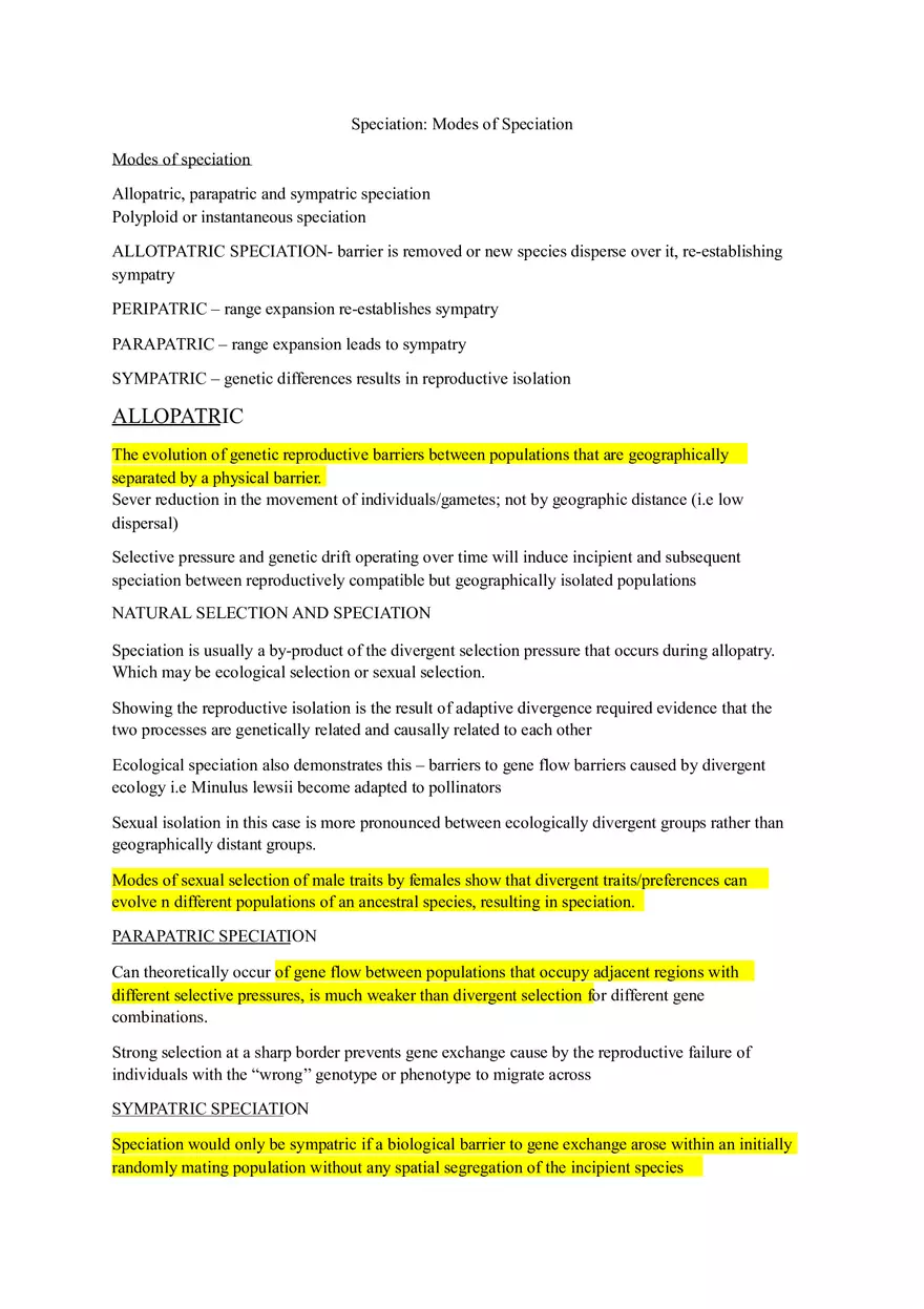Speciation Modes of Speciation - Page 1